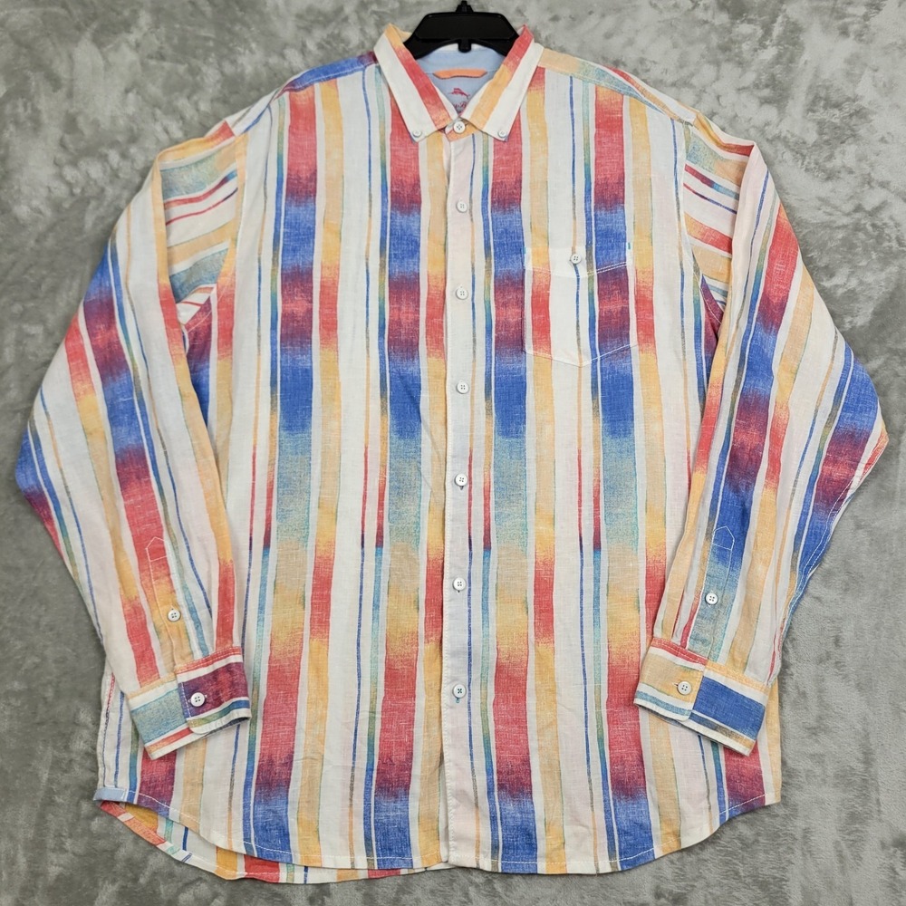 Tommy Bahama Relax Men's XLT 100% Linen Long Sleeve Multi-colored Button Shirt